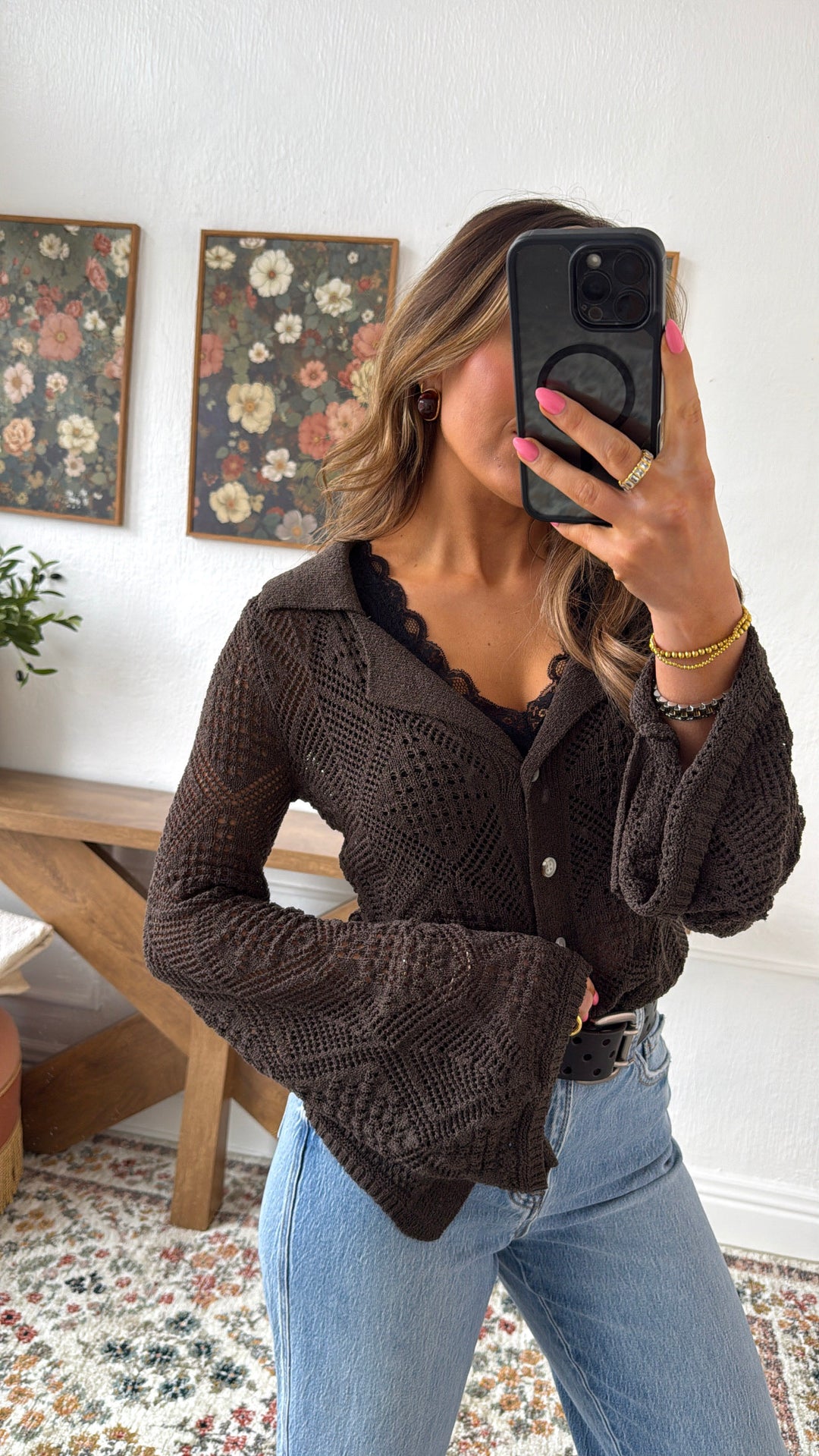 Ashberry Knit Button Up Cardigan, Warm Charcoal