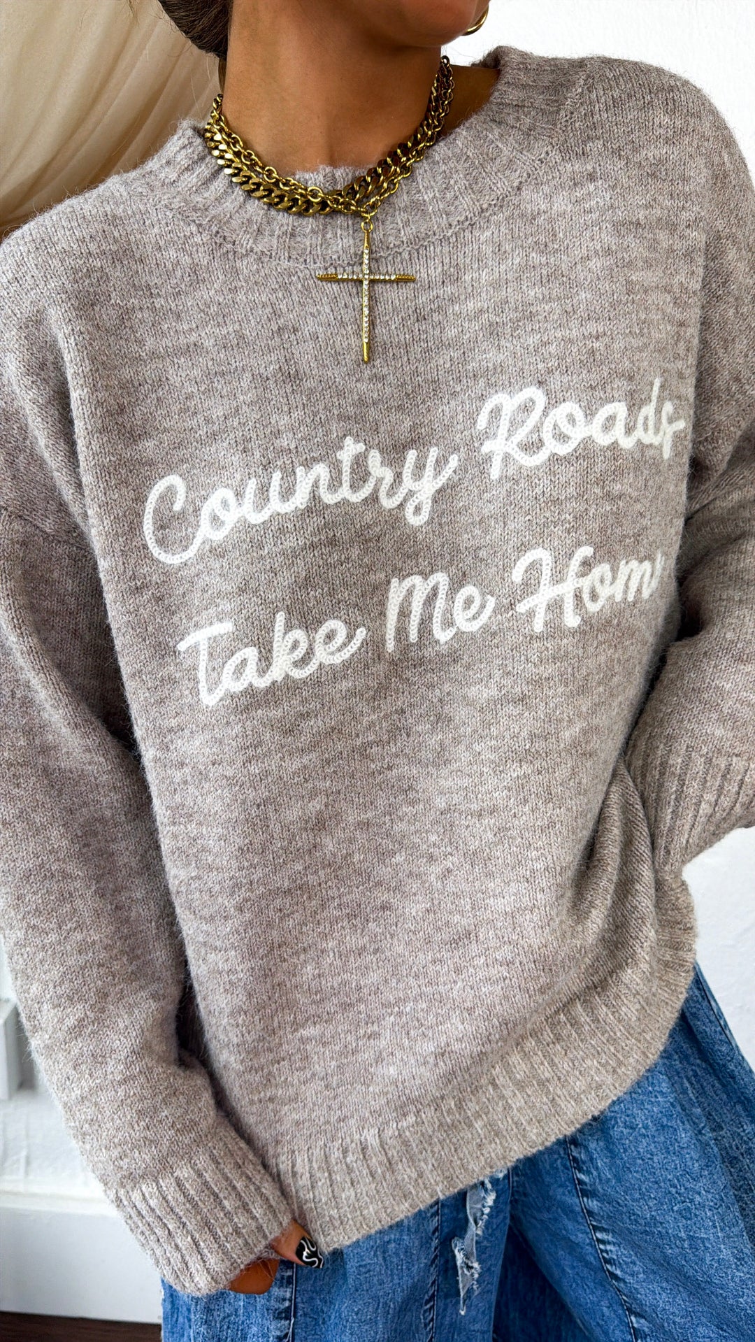 Country Roads Sweater, Taupe