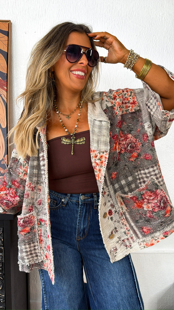 Fallin Florals Patch Jacket, Black Multi