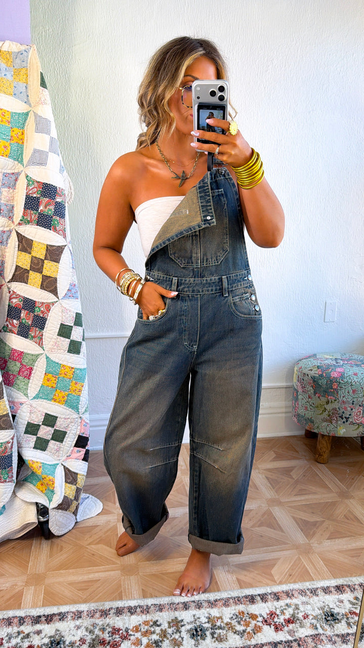 Honey Dune Barrel Overalls, Grey Denim