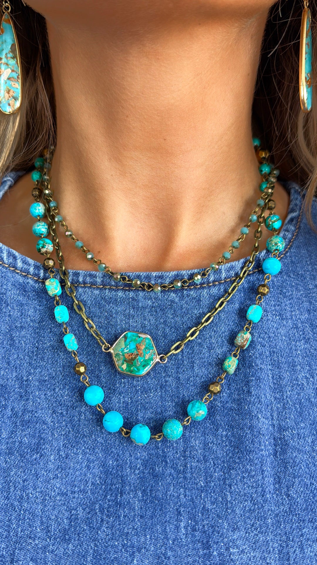 Janet Short Layered Necklace, Turquoise