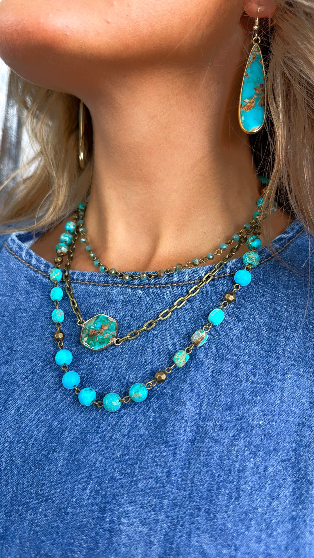 Janet Short Layered Necklace, Turquoise
