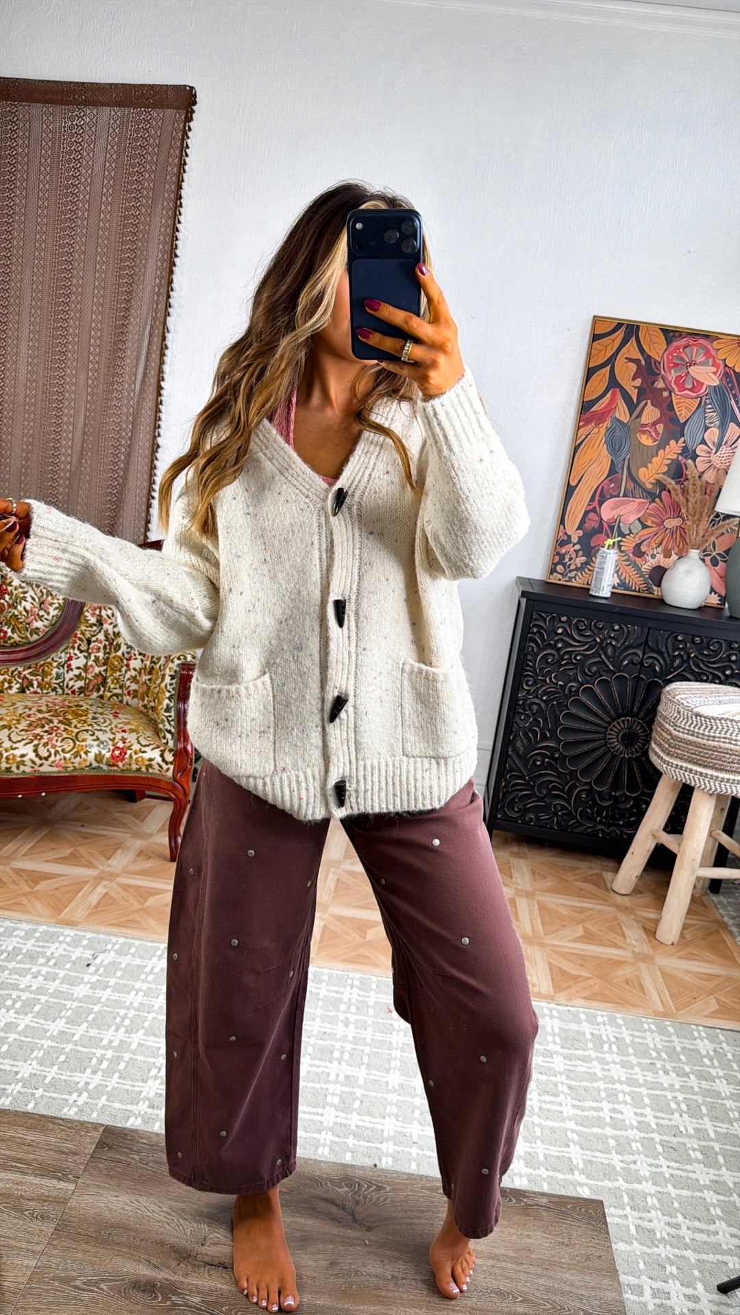 Sprinkle Of Light Knit Cardigan, Oatmeal Confetti