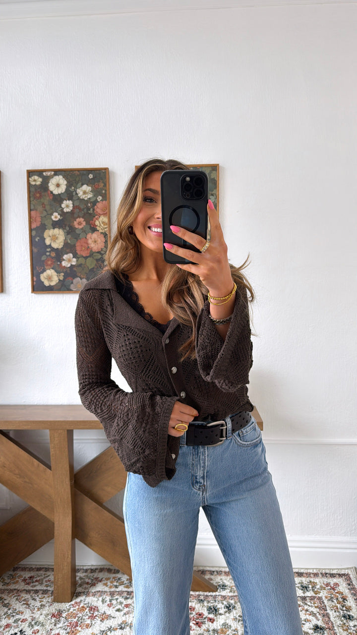 Ashberry Knit Button Up Cardigan, Warm Charcoal