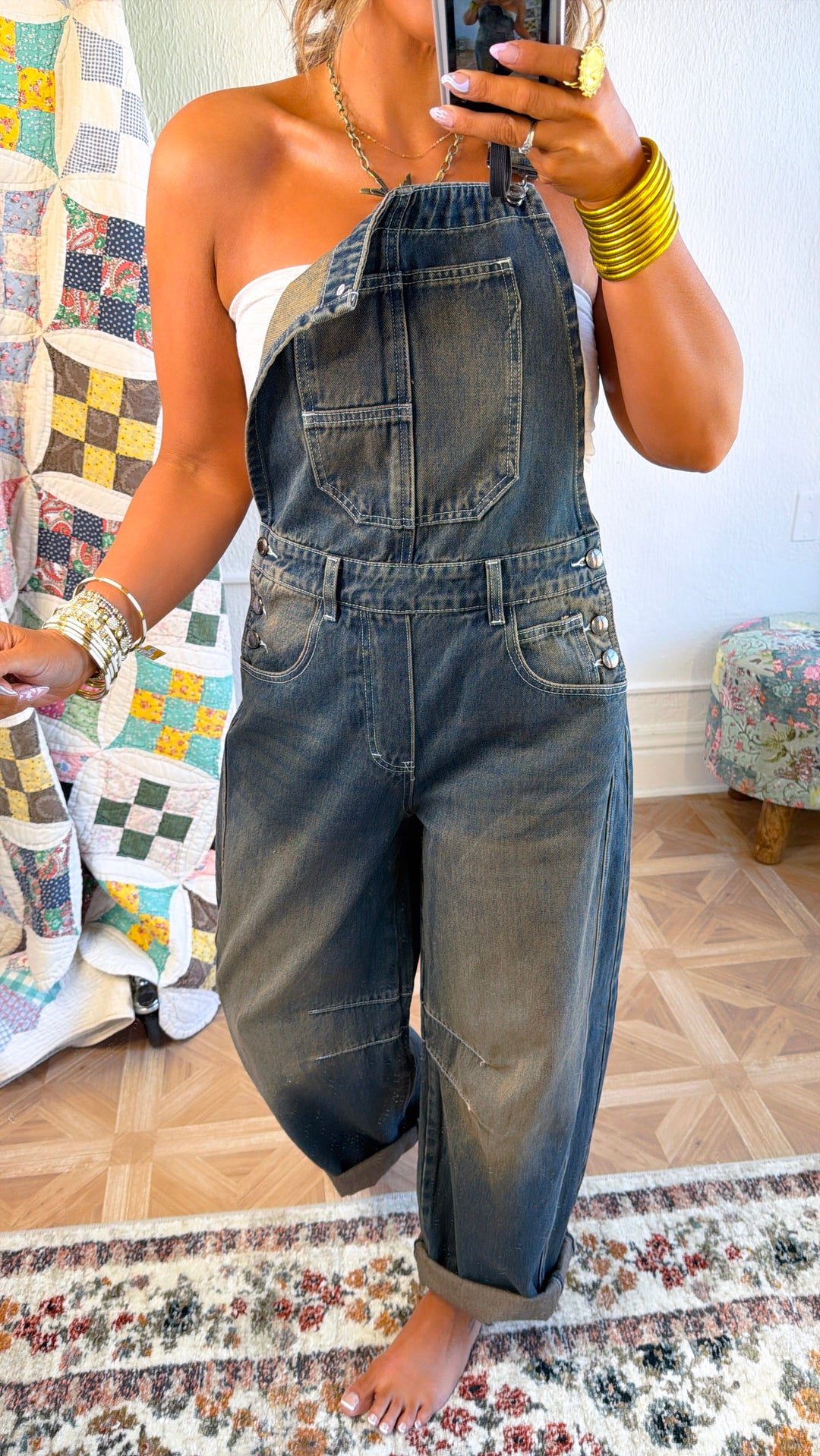 Honey Dune Barrel Overalls, Grey Denim
