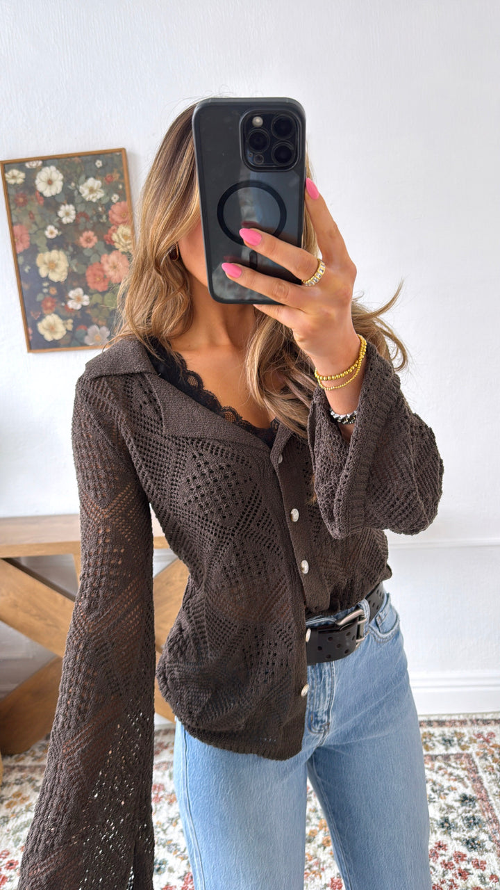 Ashberry Knit Button Up Cardigan, Warm Charcoal