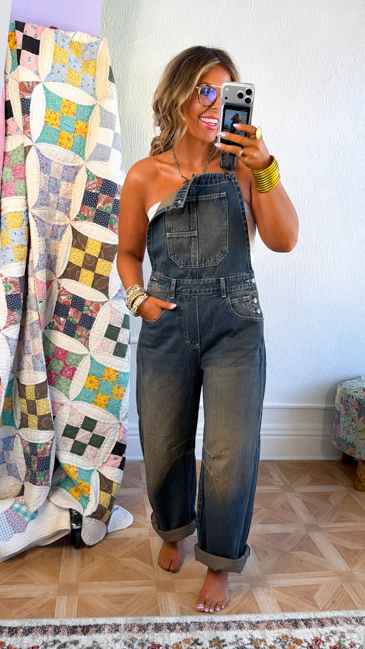 Honey Dune Barrel Overalls, Grey Denim