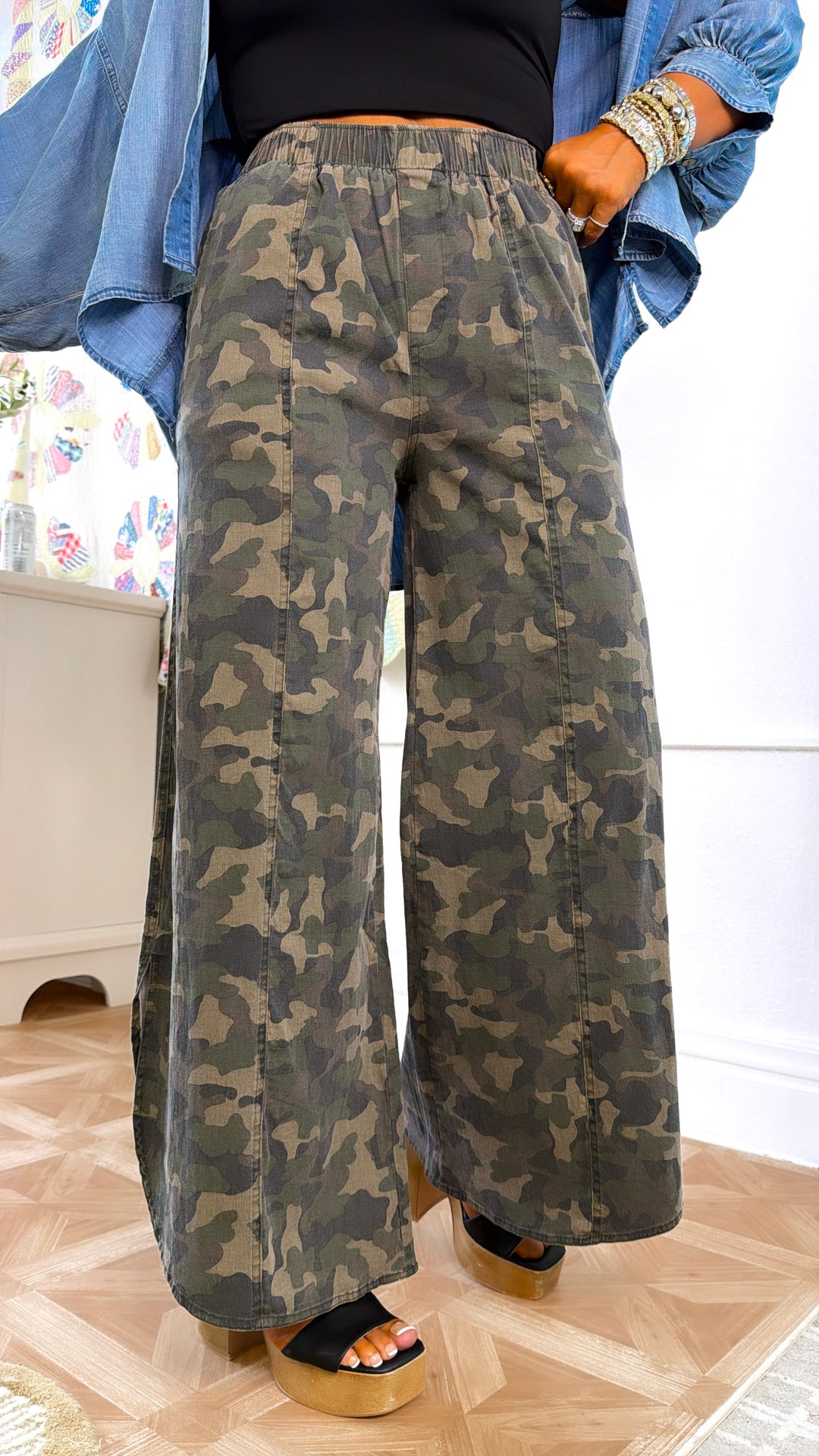 Bronco Lane Wide Leg Pants, Camo