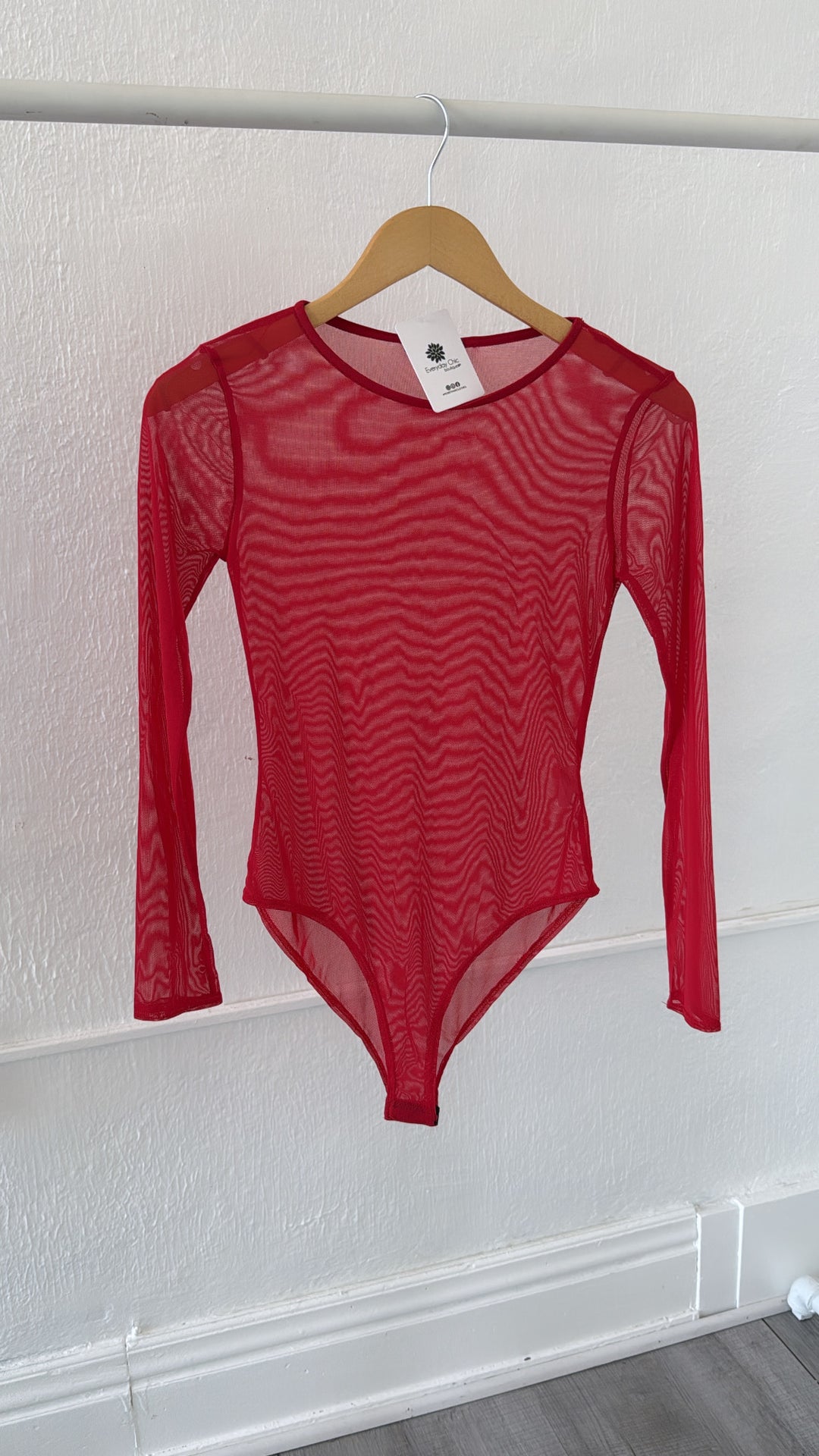Solid Mesh Bodysuit , Red