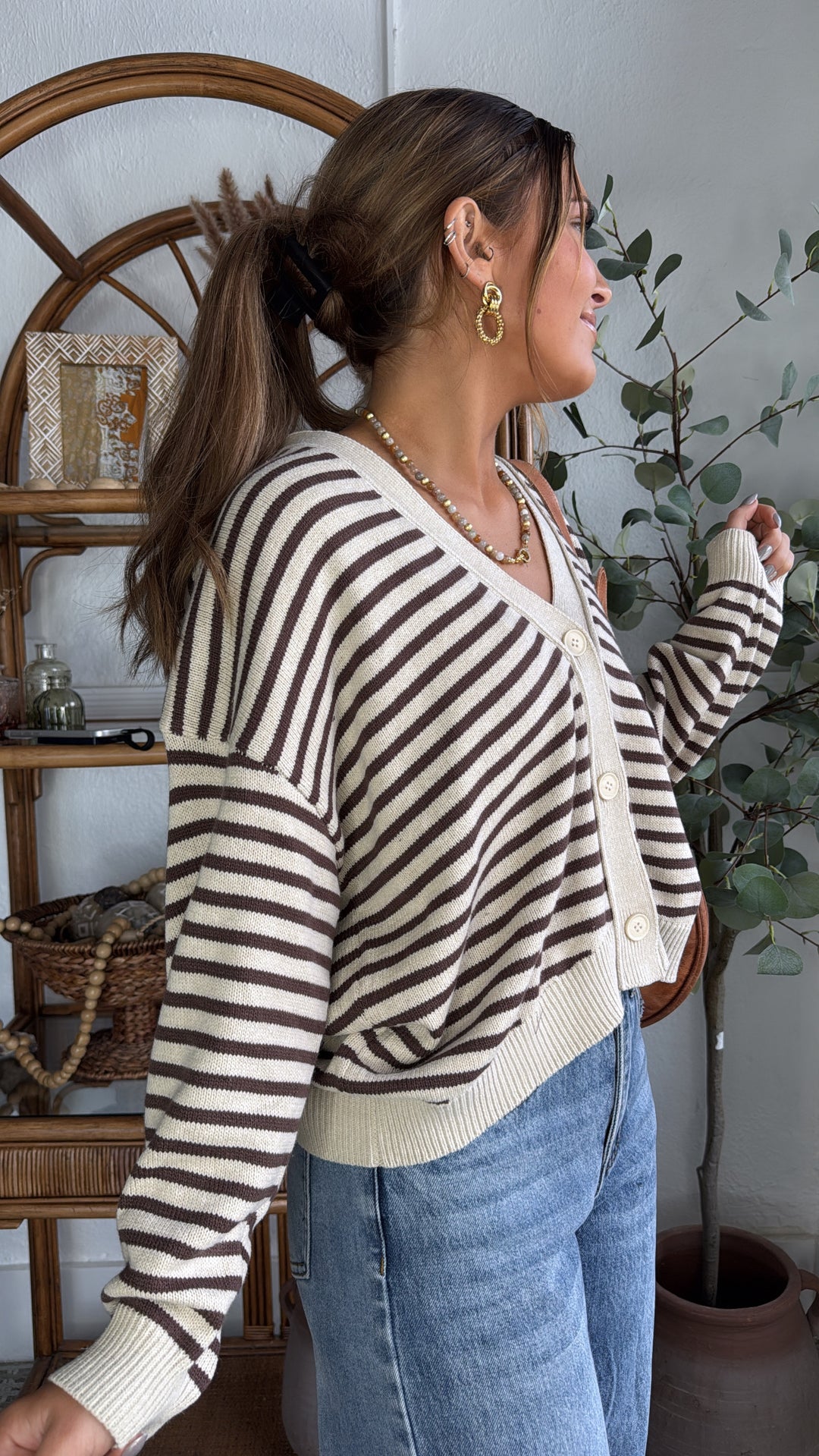 Cocoa Drizzle Striped Cardigan, Brown
