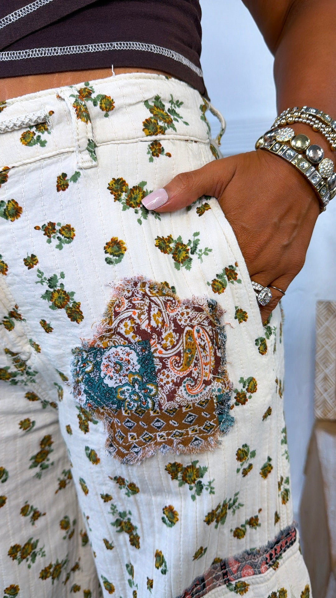 Painted Path Floral Pant, Natural Multi