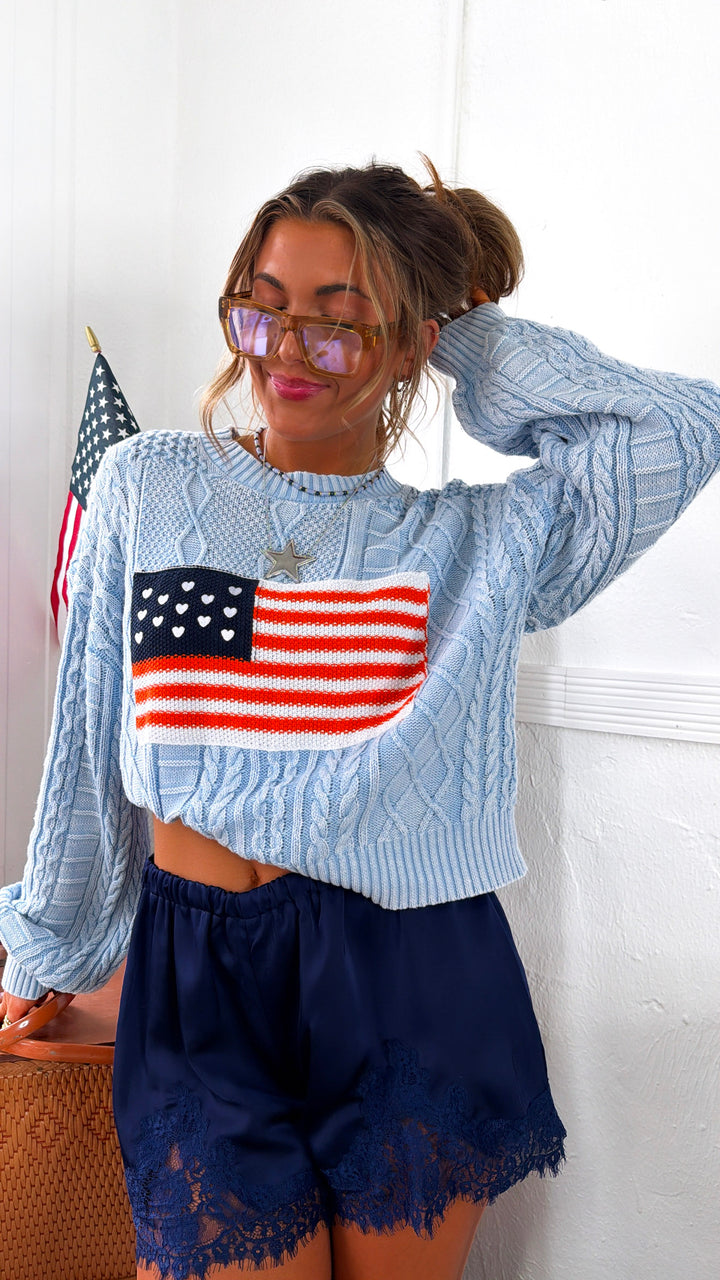 American Dreams Knit Sweater, Powder Blue