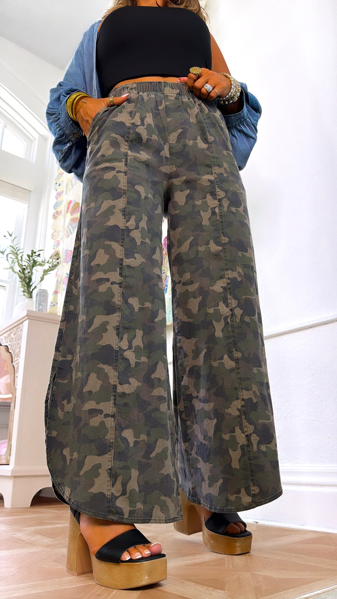 Bronco Lane Wide Leg Pants, Camo