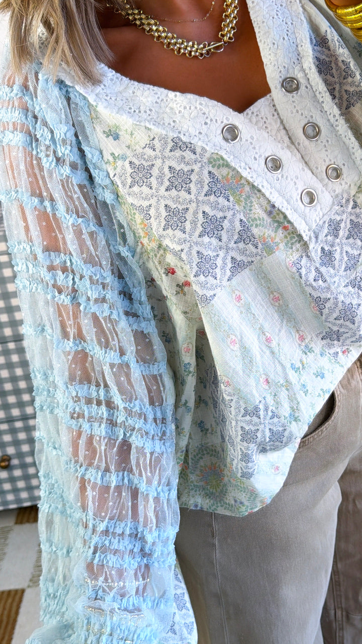 Sunset Sol Blouse, Baby Blue