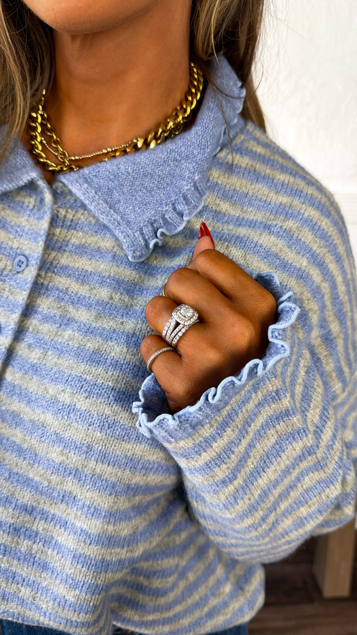 Stripe Button Up Cardigan, Blue/H.Grey