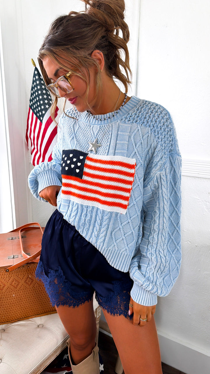 American Dreams Knit Sweater, Powder Blue