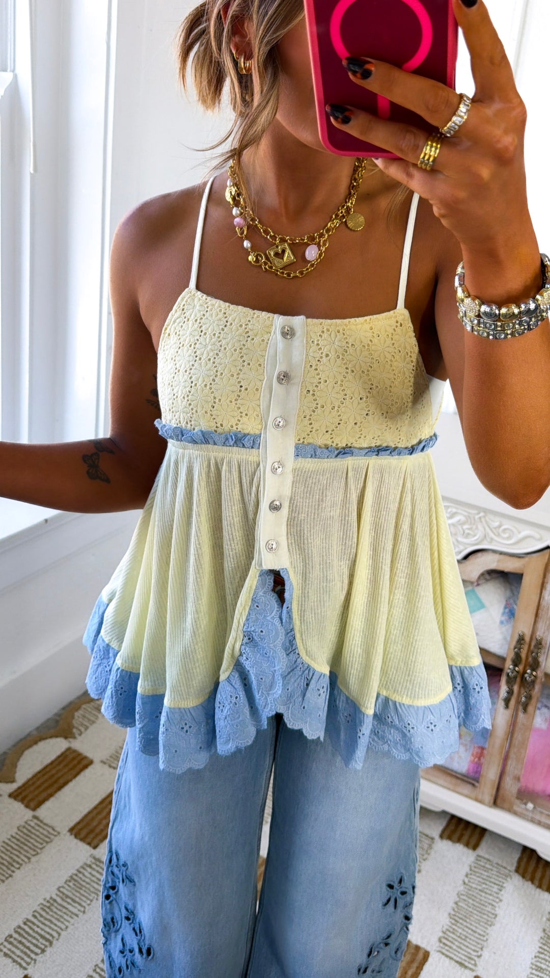 Cielo Babydoll Tank, Lemon