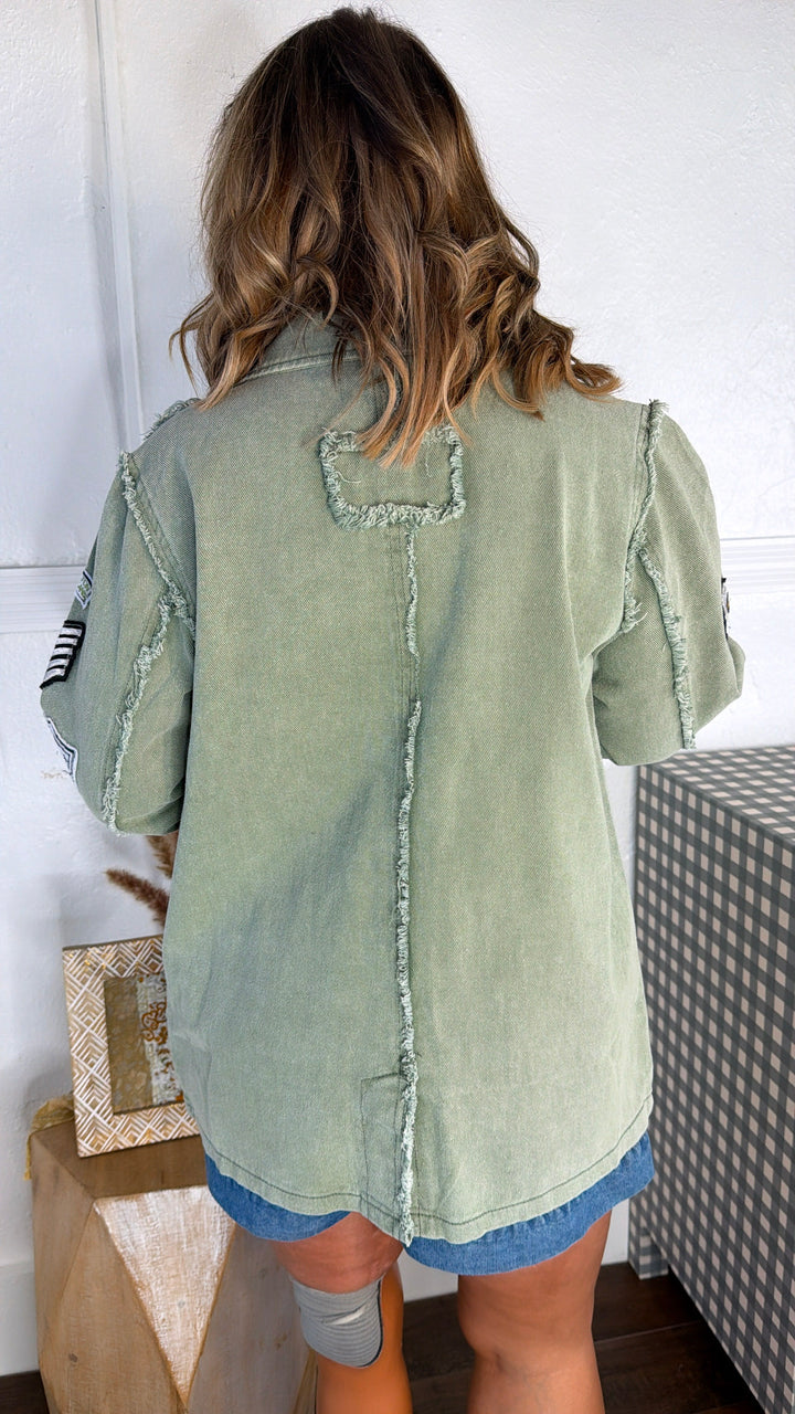 Vintage Patched Military Blazer, Powder Matcha