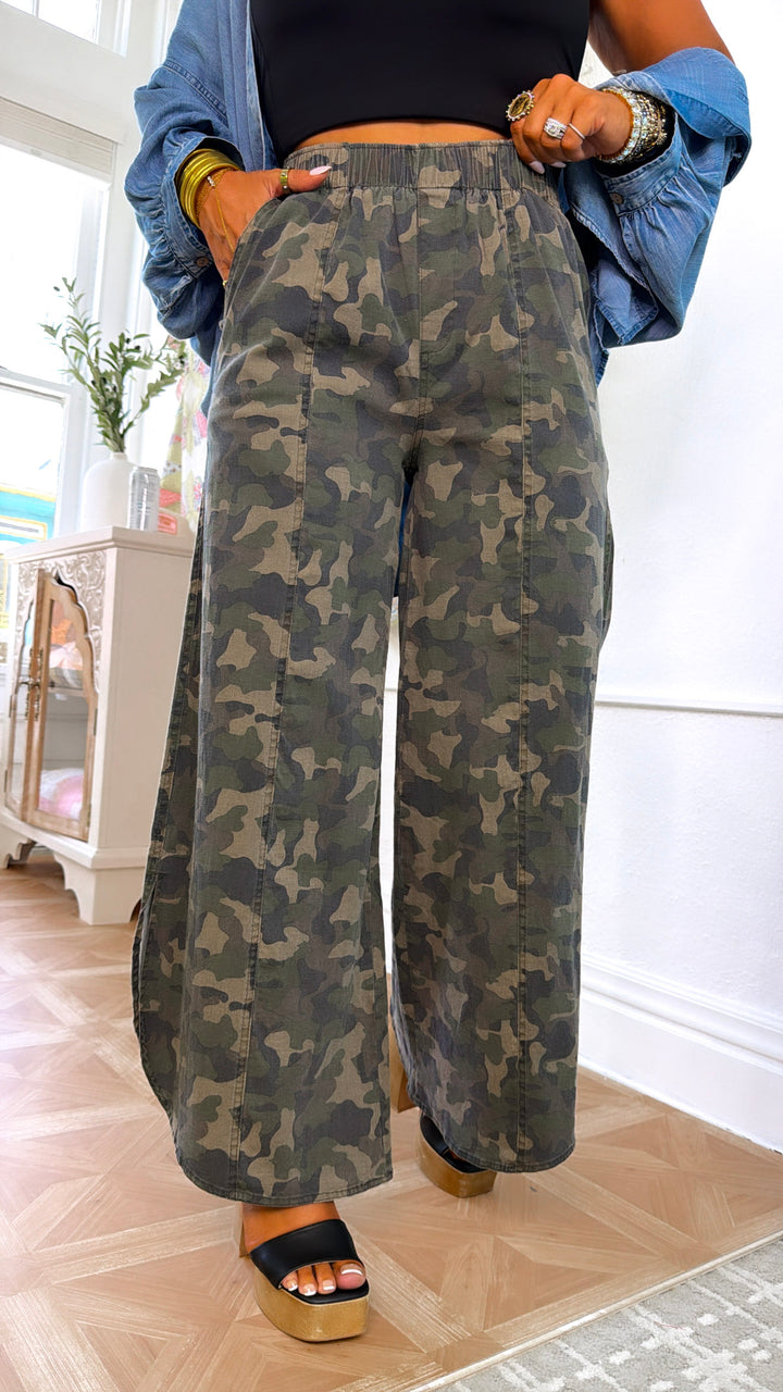 Bronco Lane Wide Leg Pants, Camo
