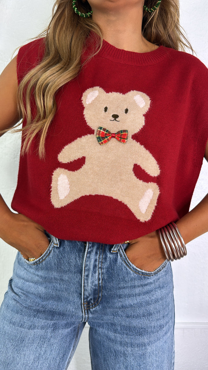 Teddy Knit Sweater Vest, Red