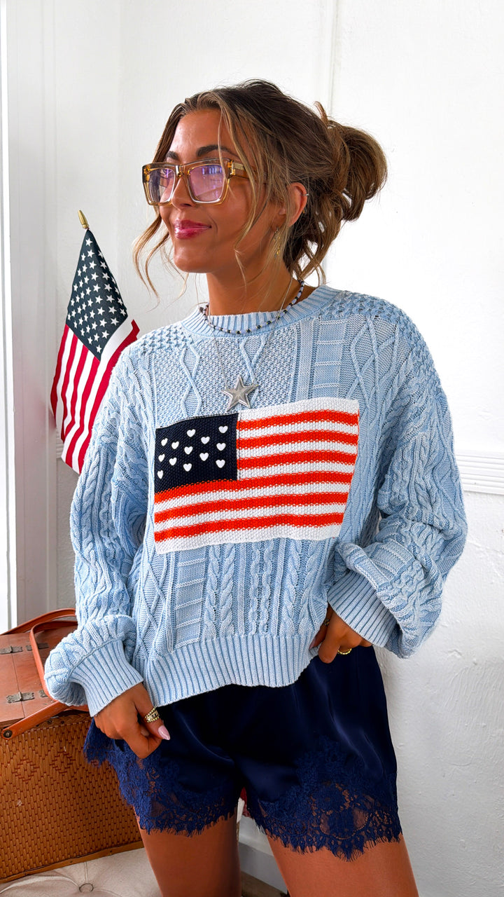 American Dreams Knit Sweater, Powder Blue