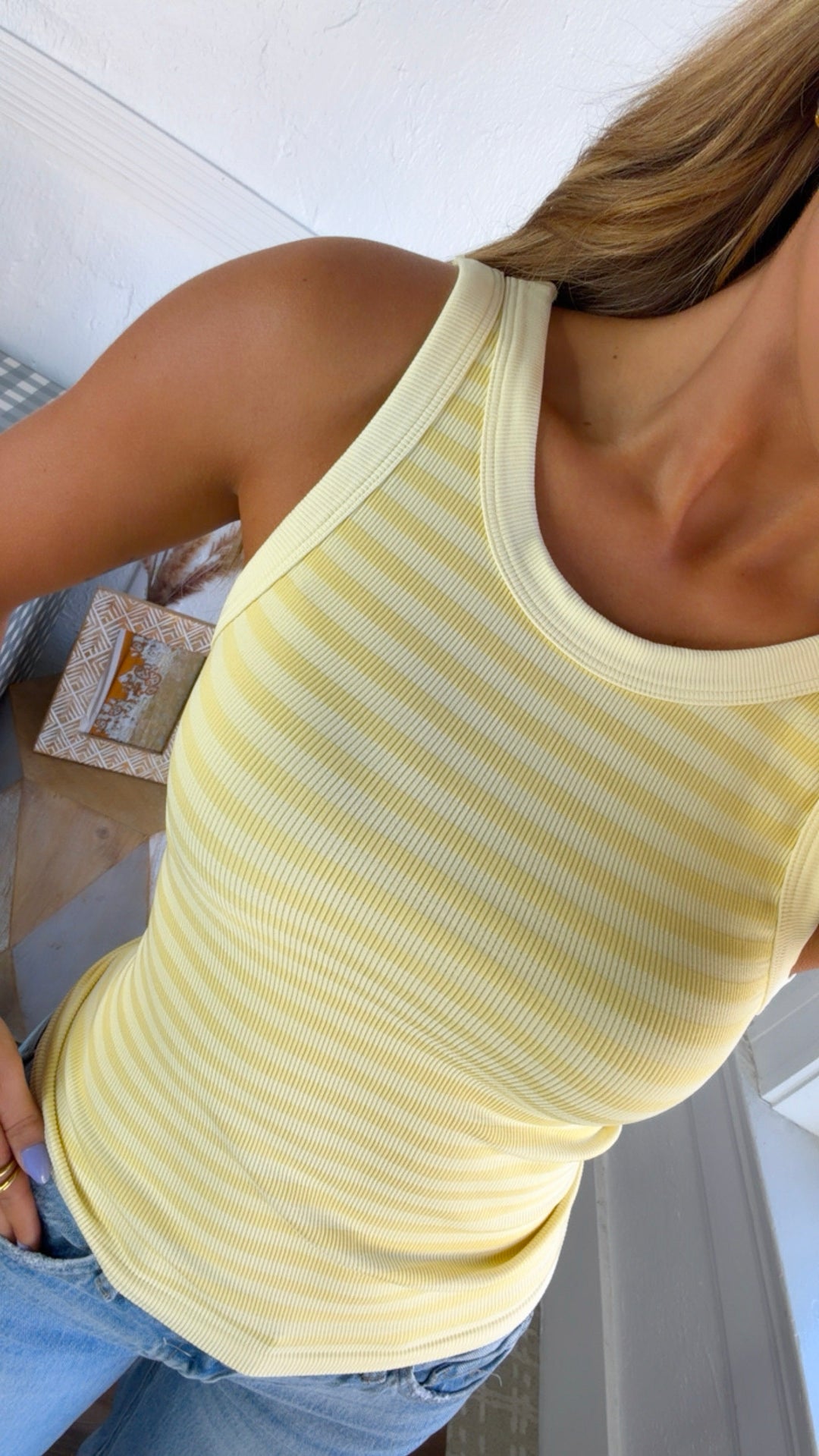 Daily Stripe Tank Top, Pale Banana