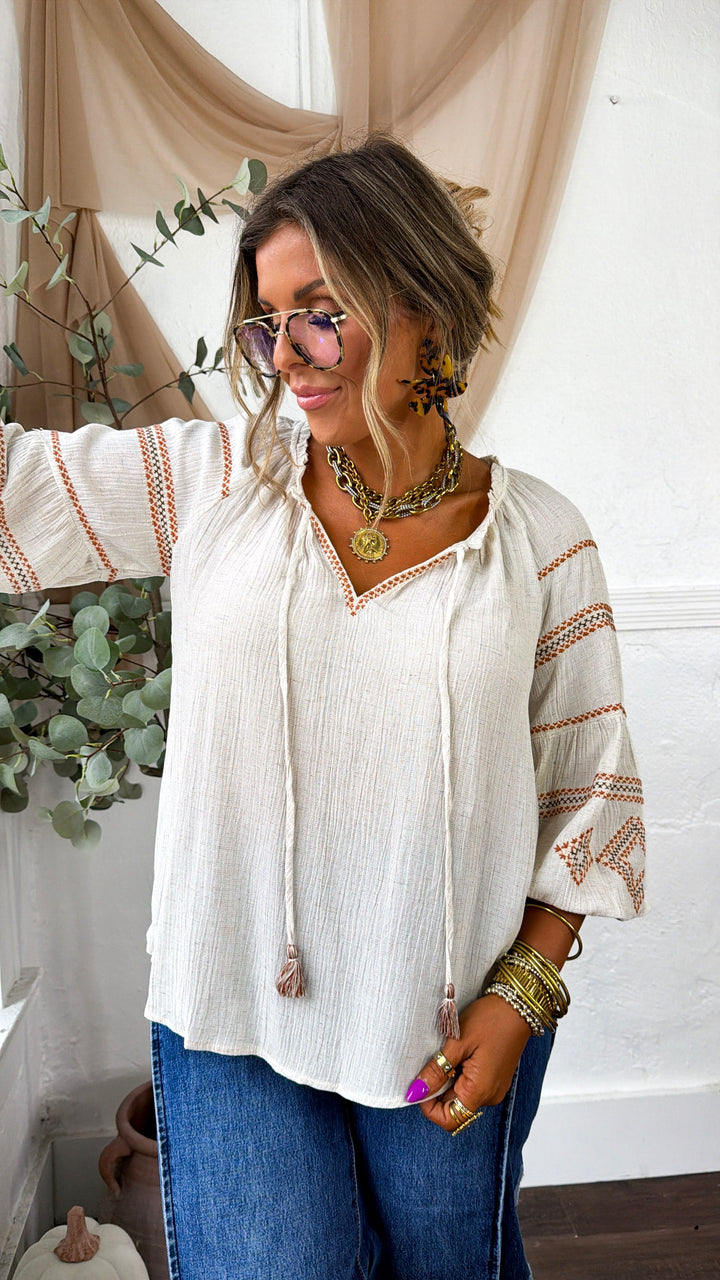Simply Sweet Blouse, Natural/Rust