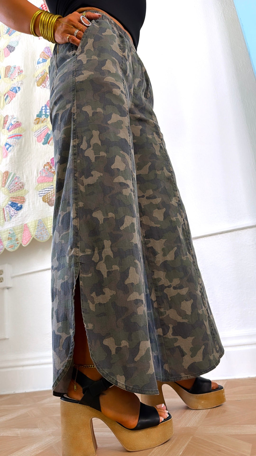 Bronco Lane Wide Leg Pants, Camo