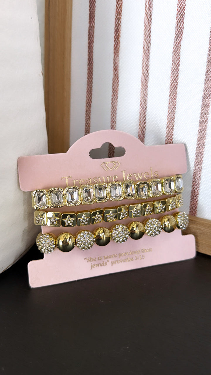 Radiant Gold Crystal Bracelet Stack