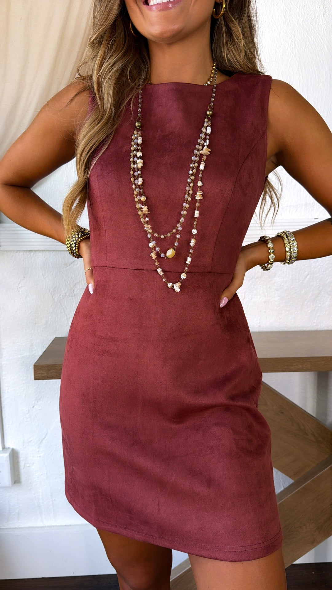 Belmont Suede Mini Dress, Bugundy