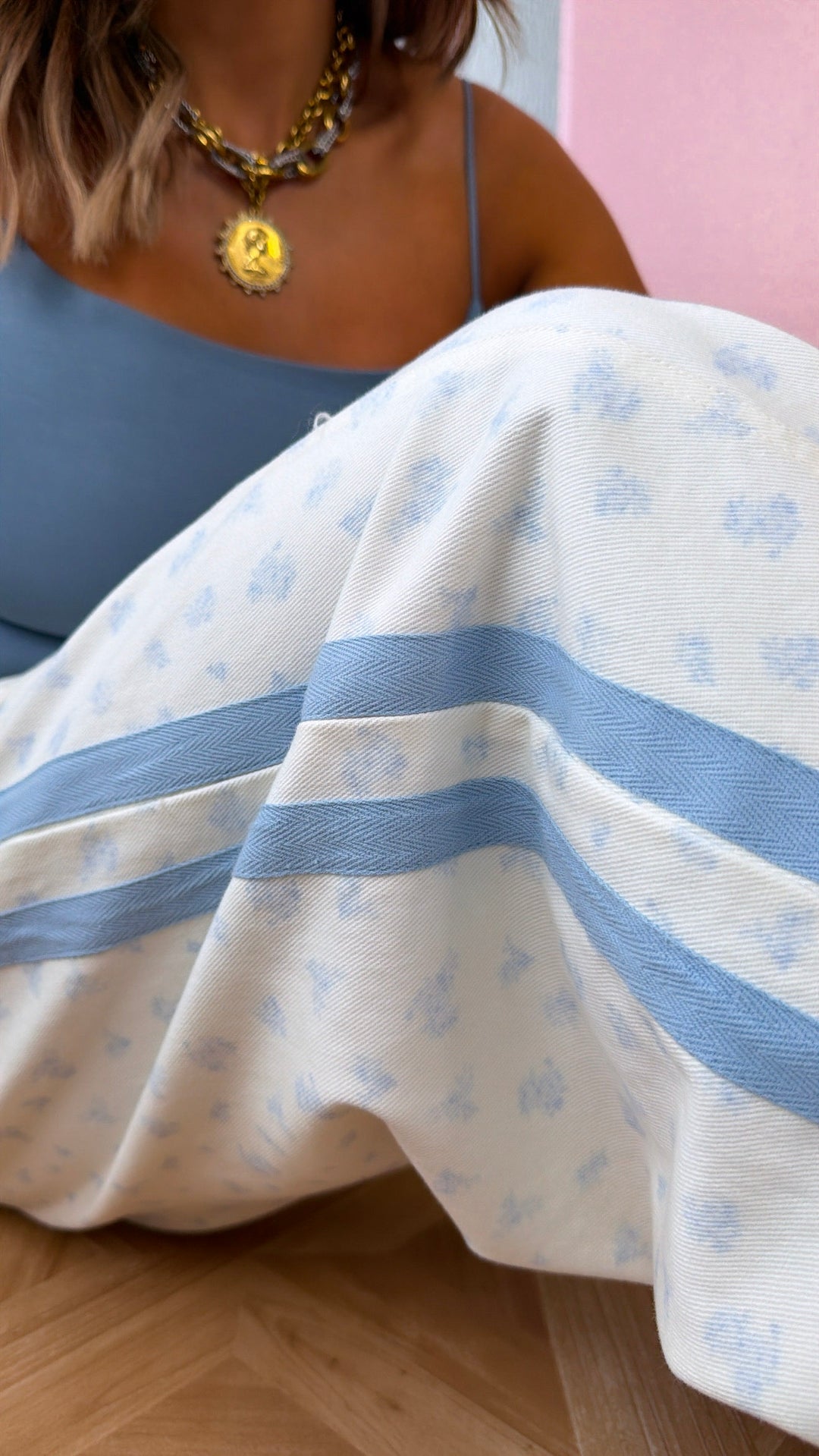 Ditsy Floral Printed Twill Barrels, LT. Blue