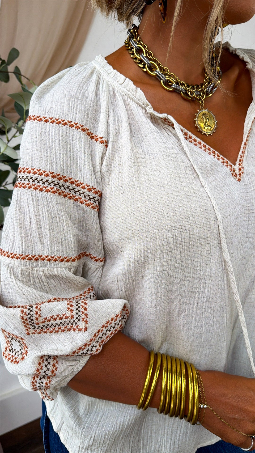 Simply Sweet Blouse, Natural/Rust