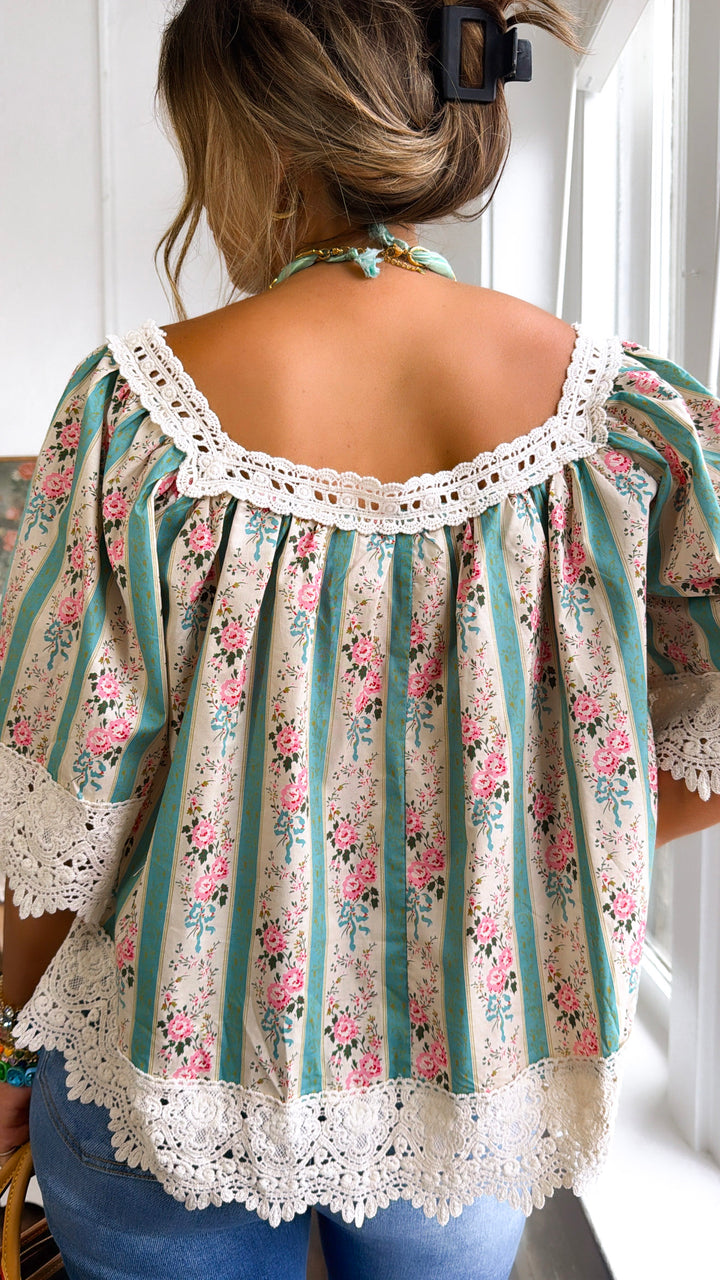 Earth Song Floral Blouse, Teal