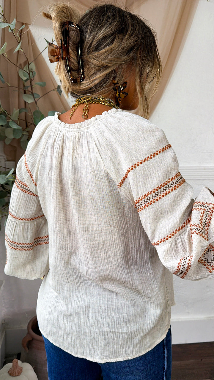 Simply Sweet Blouse, Natural/Rust