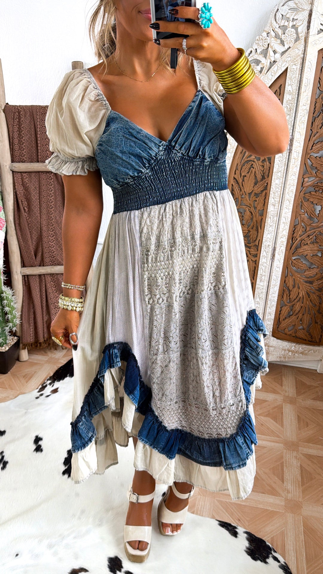 Denim Dreams Maxi Dress, Latte Medium