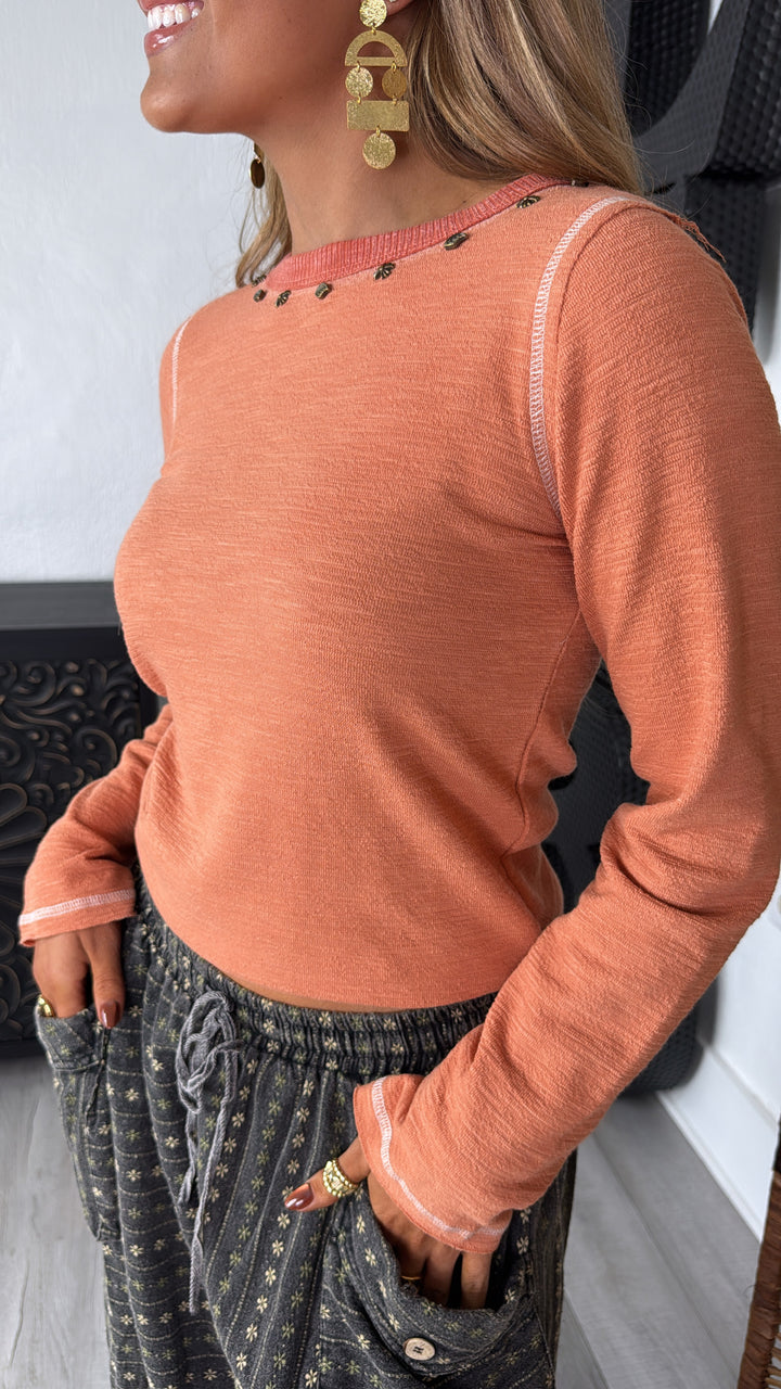 Studded Long Sleeve Basic, Dried Apricot