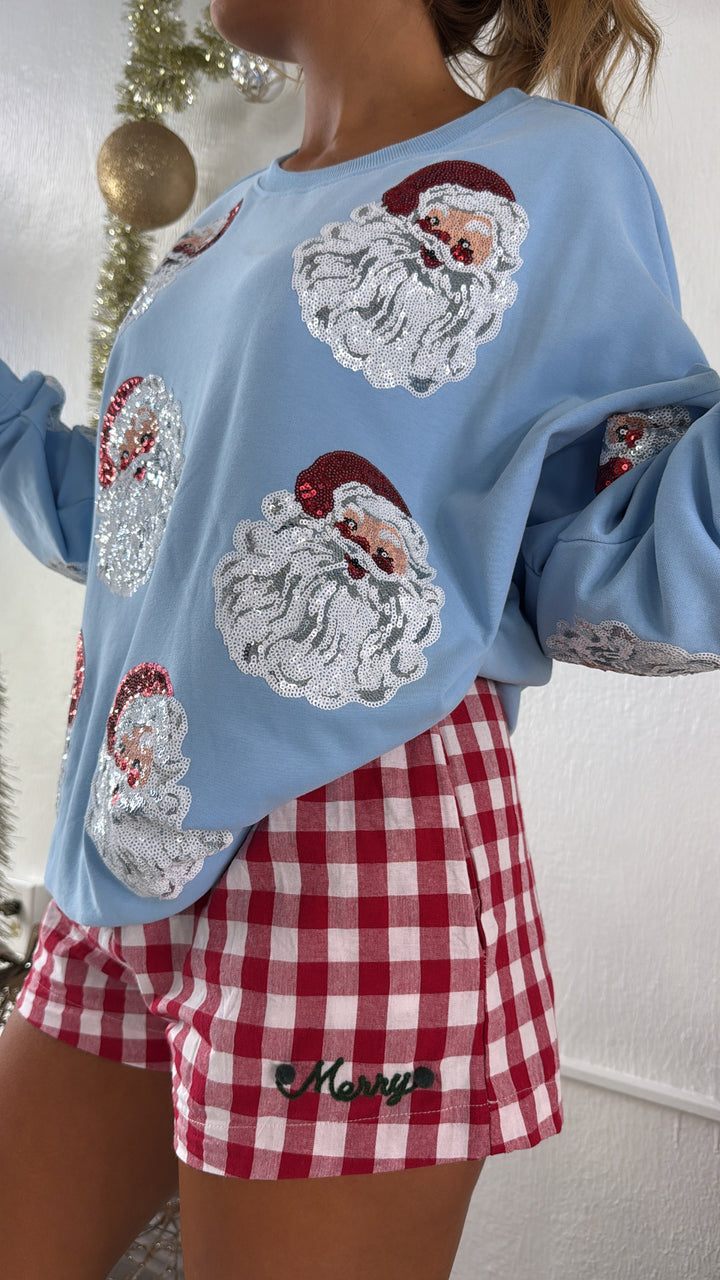 Santa Sleigh Sequin Crewneck, Lt.Blue