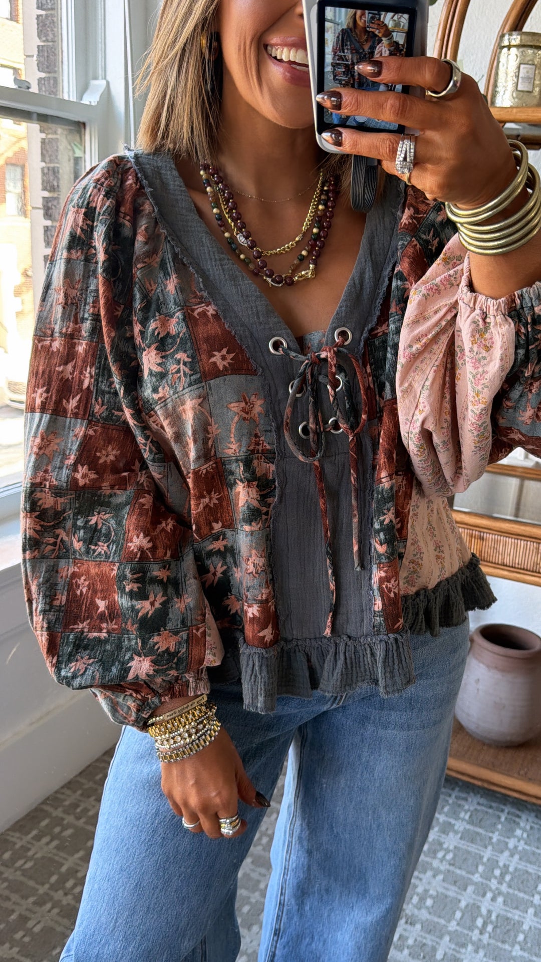 Petal Kiss Blouse, Charcoal Multi