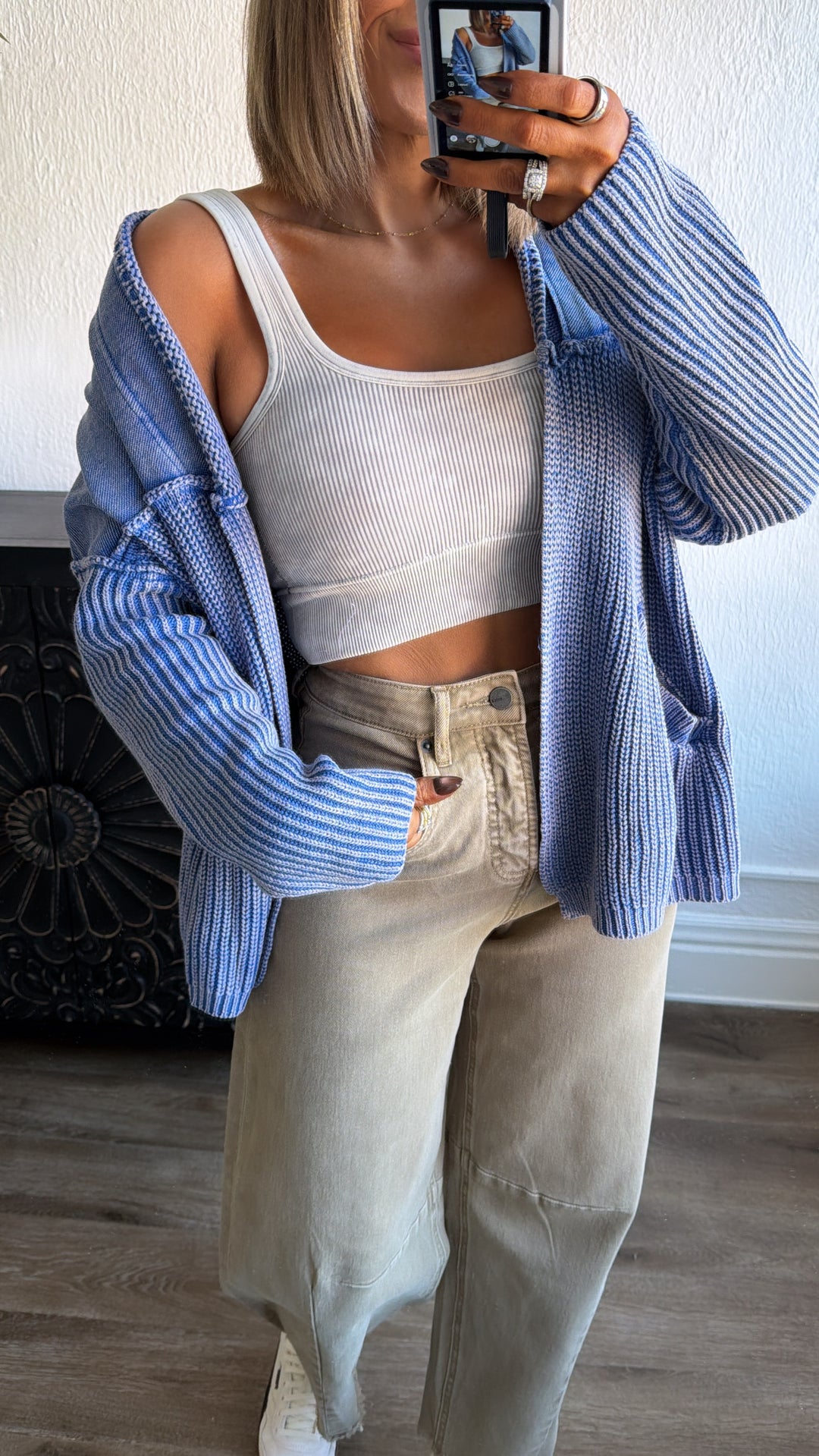 DOORBUSTER: Cable Knit Cardigan,  Washed Blue