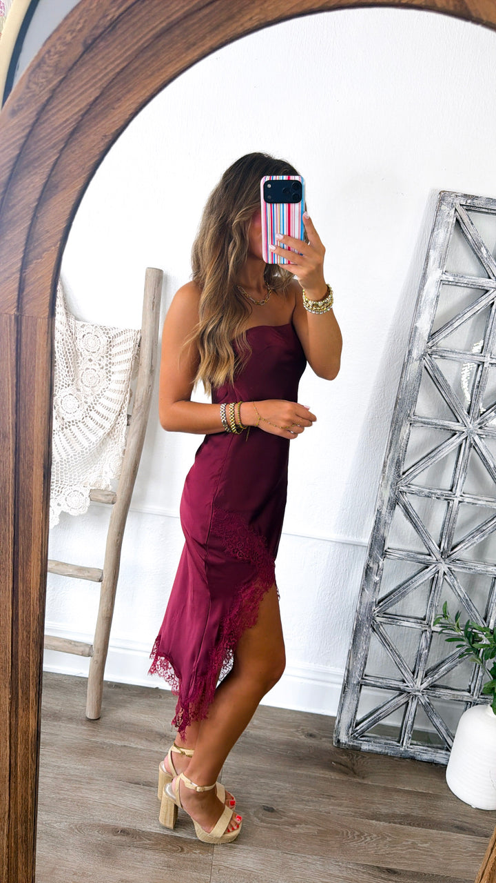 Charlotte Jean Strapless Dress, Pomegranate