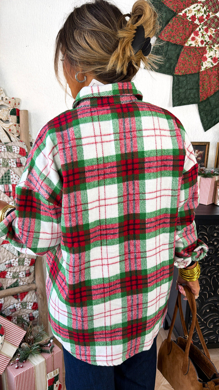 All Season Long Sleeve Plaid Button Down Top, Red/Green