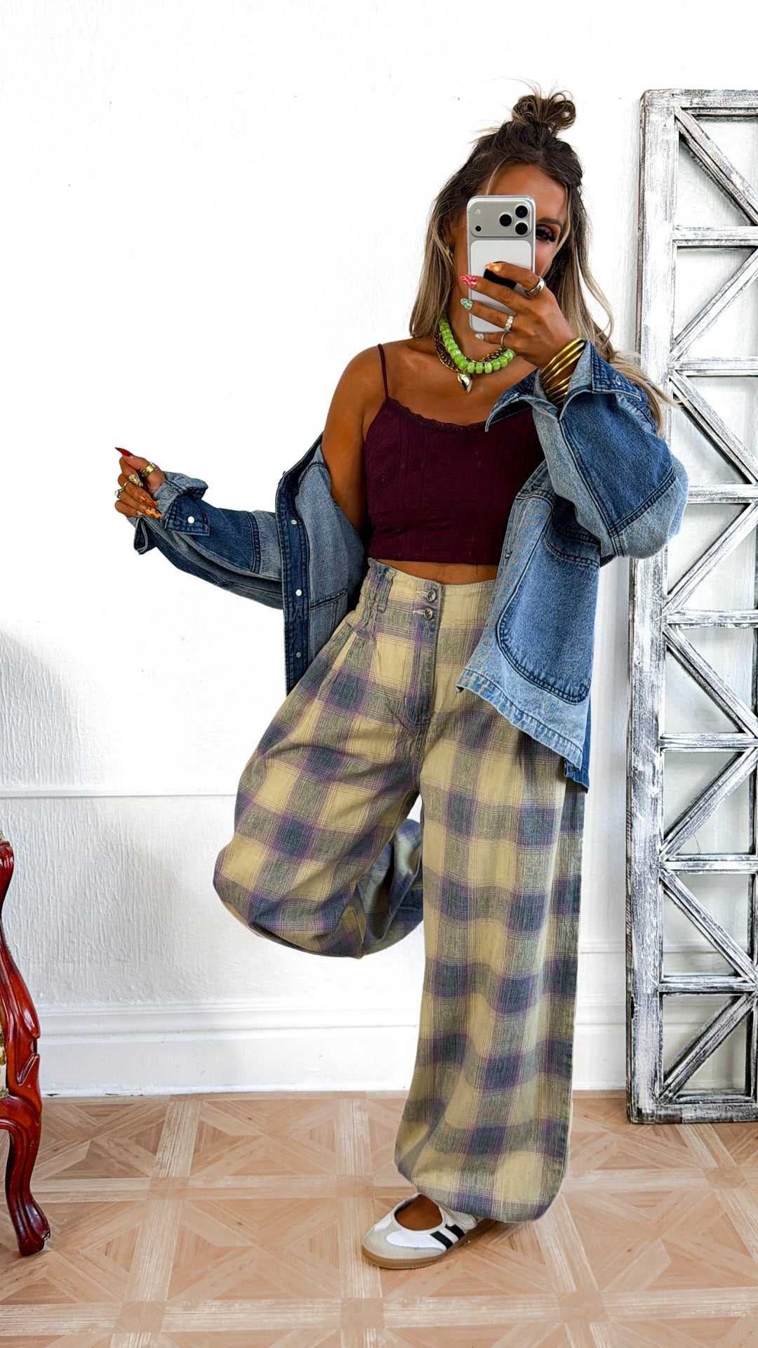 Open Air Plaid Pants, Sage Multi