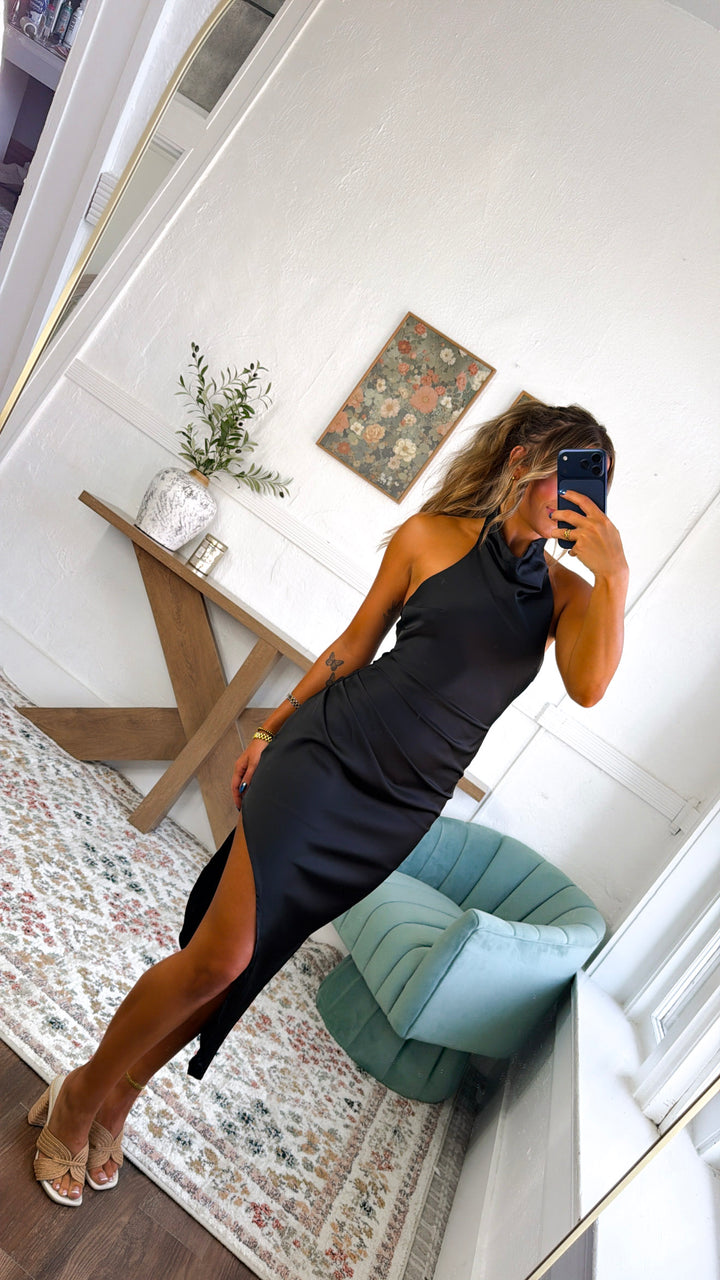 Chic Classic Satin Dress, Black