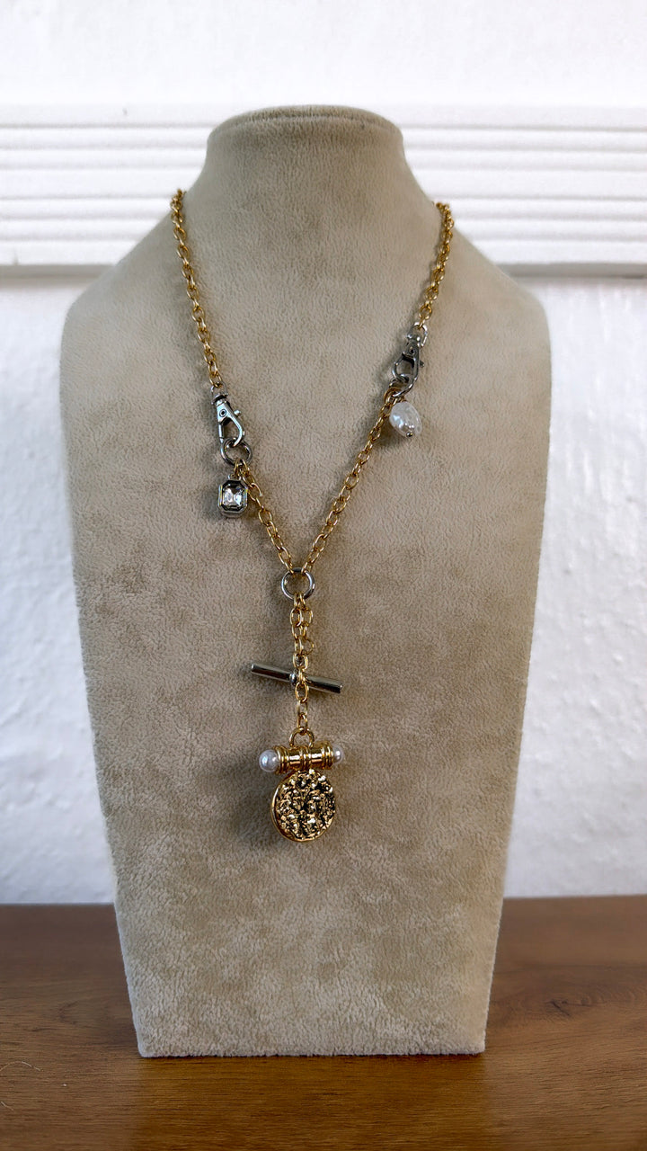 Vintage Coin Pendant Toggle Necklace