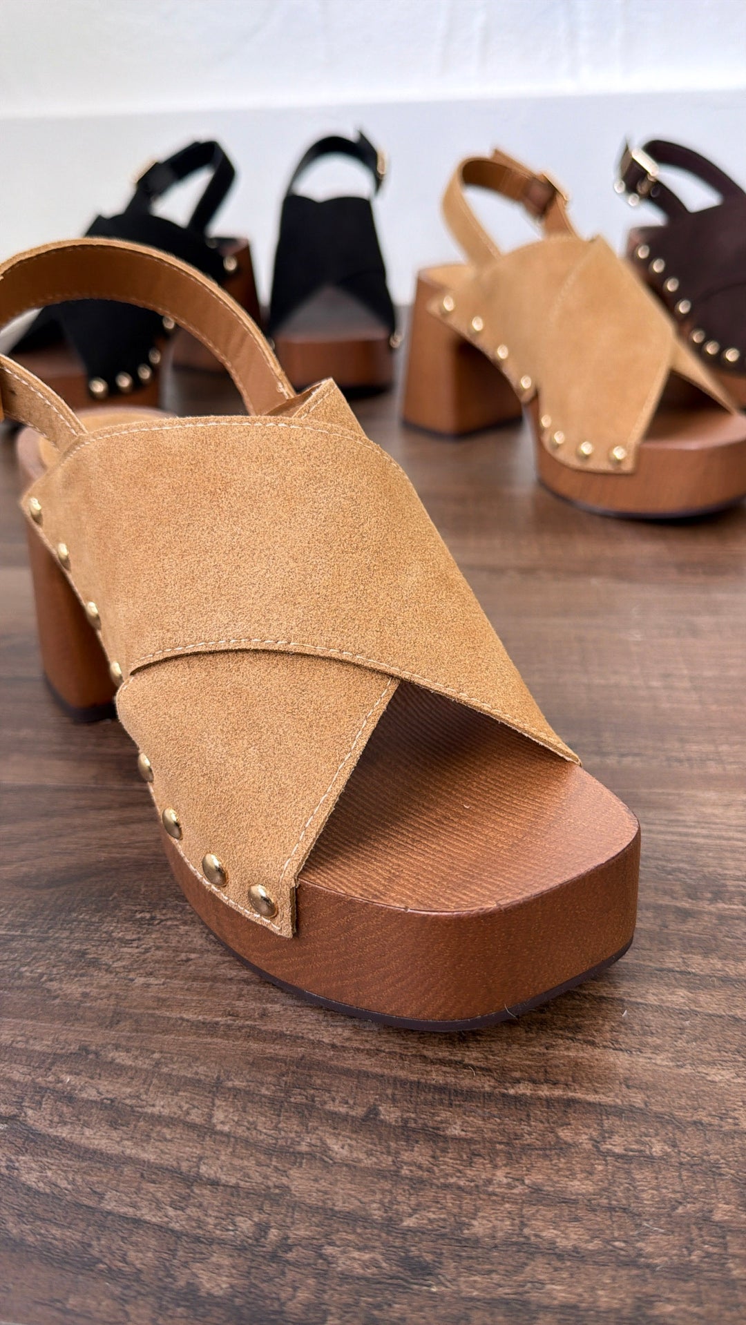 Suede Studded Heel, Cognac