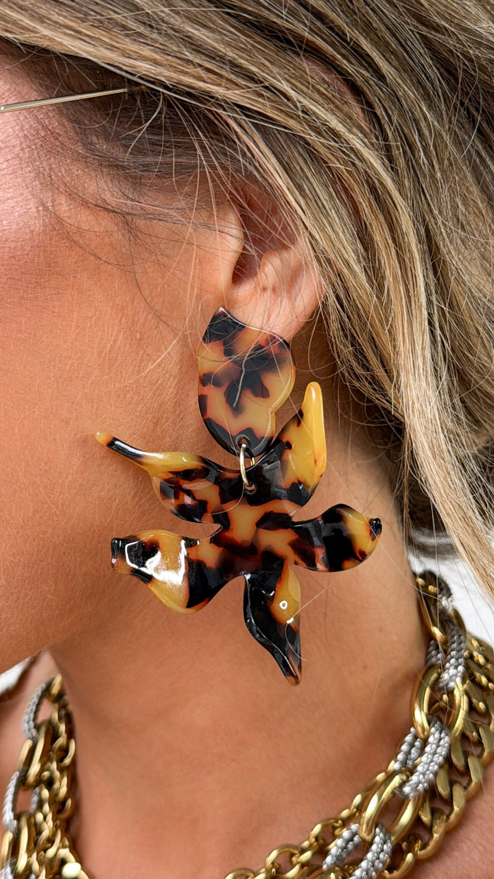 Linny Co. Flora Statement Earring, Brown Tortoise