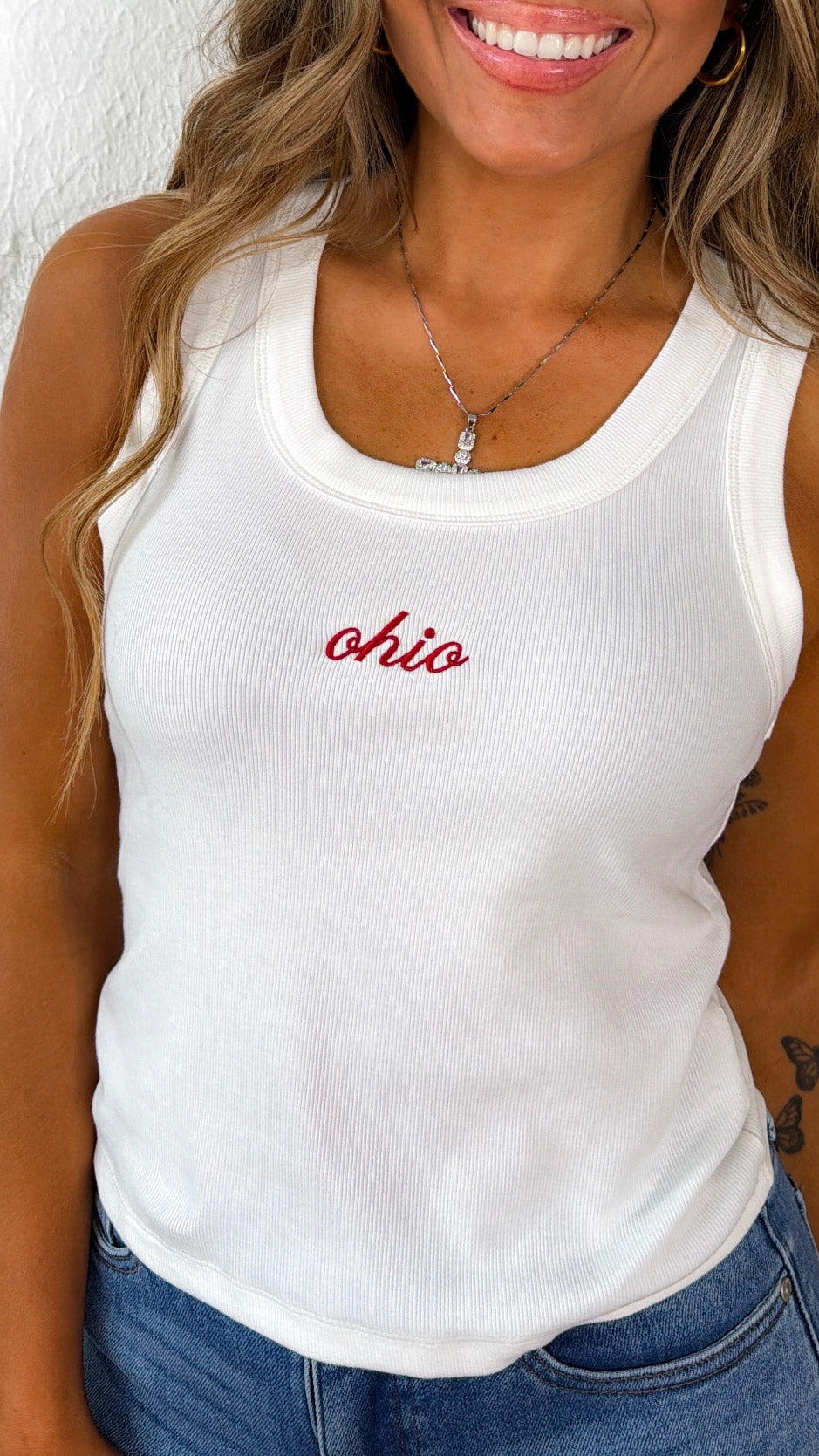 "OH" Patch Tank Top, White
