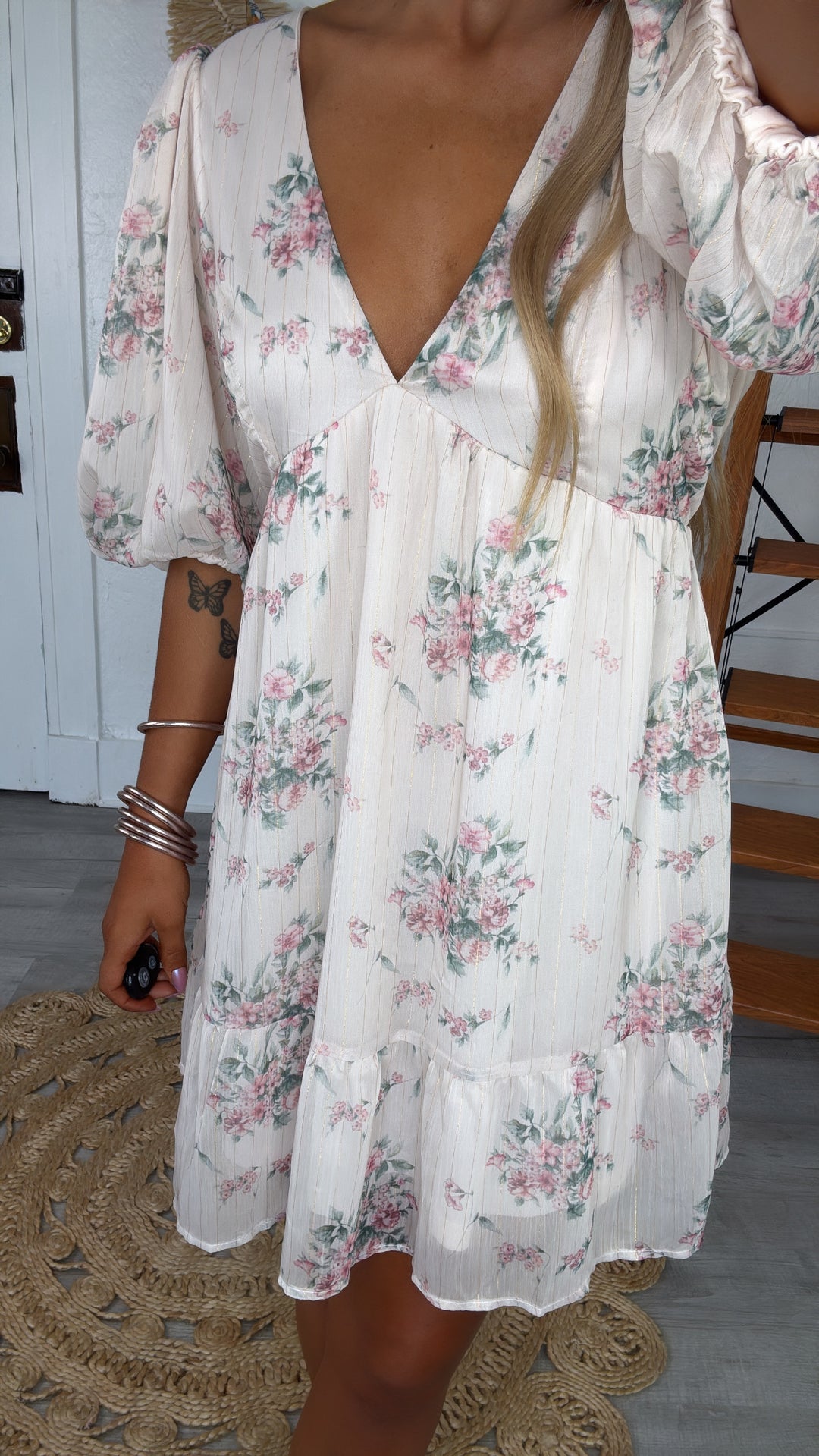 Dalia Floral Dress, Cream Multi