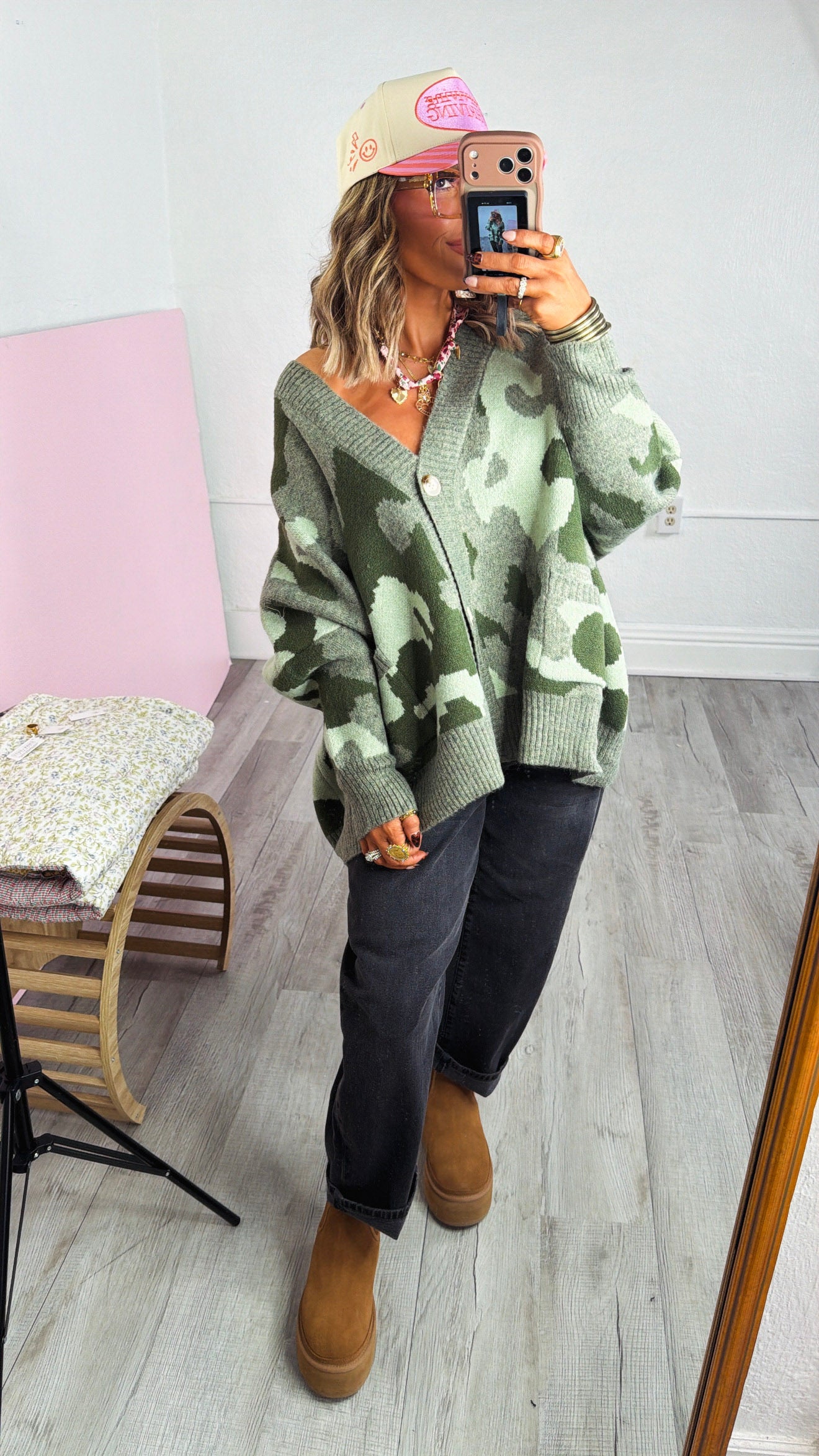 Camo Chill Cardigan, Olive – Everyday Chic Boutique