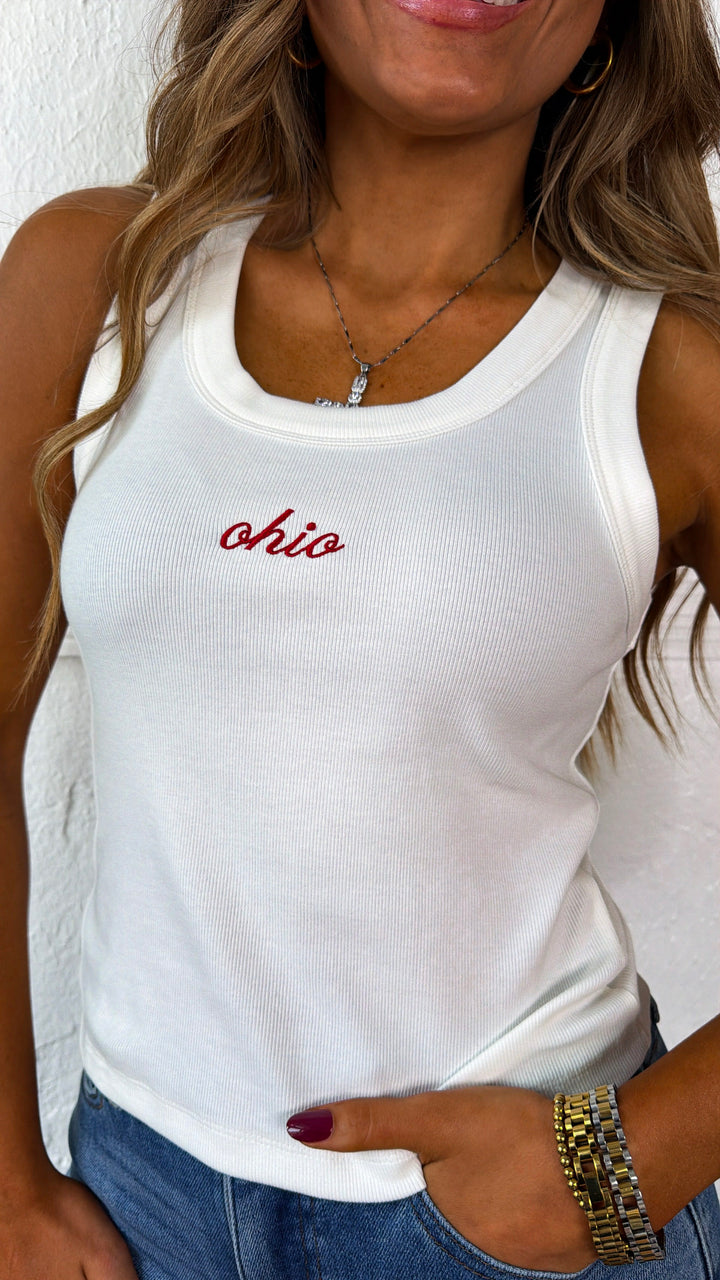 "OH" Patch Tank Top, White